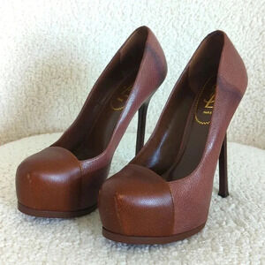 Yves Saint Laurent -  2 Tone Brown Leather Tribtoo Pumps